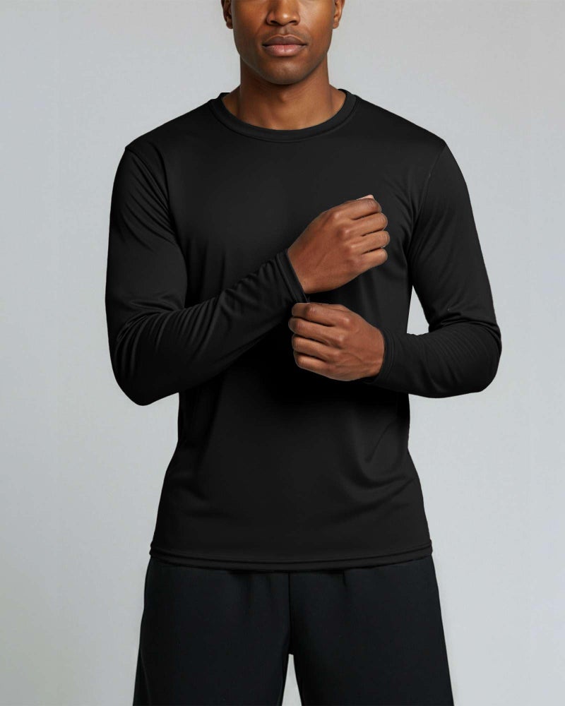 REALESSENTIALS Real Essentials 4 Pack: Mens Long Sleeve Dry Fit T Shirts Hiking Fishing Workout Gym Work Sun UPF 50 Wicking Running Tee, Set 8, Large - Image 3